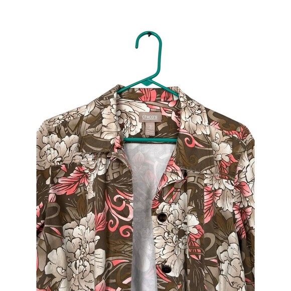 Chico’s Colorful Floral Button Up Jacket in Women’s Size 3, Pink White Gray - Picture 2 of 7